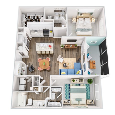 Floor plan for 2 beds, 2 baths, 1241 sqft